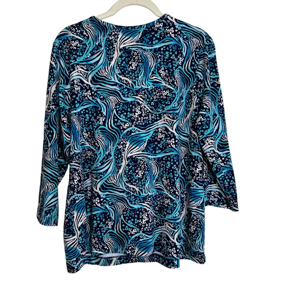 Kim Rogers Womens Tee Large Blue Abstract Print 100% Cotton 3/4 Length Sleeves - Picture 3 of 5